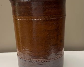 Vintage Bendigo Pottery Australia Epsom Stoneware Utensil Holder Wine Cooler Brown Glaze