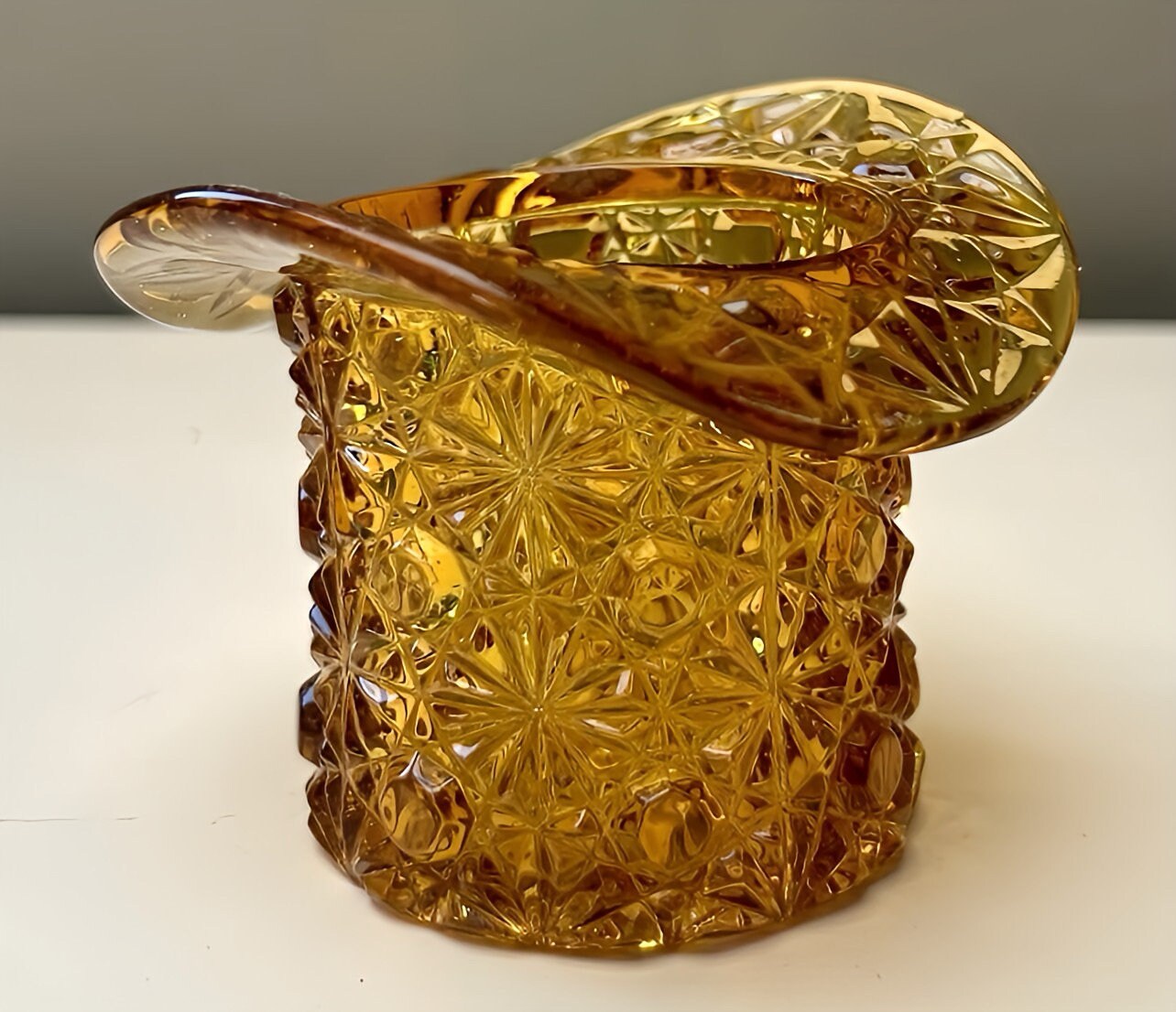Vintage Fenton Amber Glass Top Hat Toothpick Holder Etsy
