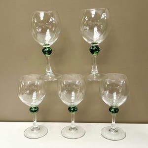Vintage Luminarc Swirled Green Marble Stem Wine Glasses Mid-Century Modern Set of 5