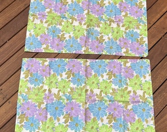 Vintage Retro Pillow Cases, Matching Set, Purple, Green, Blue, Floral, Bed Linen, Pillow Slips, Manchester, Bedding, Pillow Covers