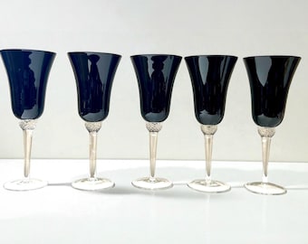 Circleware Black Diamond Stem Tulip Wine Goblets Glasses Set of 5 Elegant Drinkware Collection