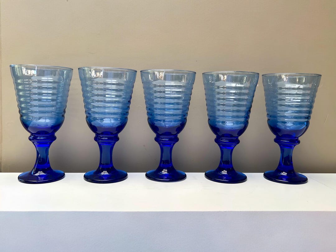 Libbey Ribbed Glassware Vintage Libbey Sirrus Cobalt Blue Ribbed Water Goblets Wine Glasses Set ...