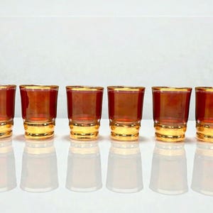 Vintage Cranberry Cordial Glasses Gold Trim Elegant Liqueur Set Barware Glassware Collection