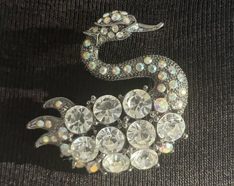 Swan shaped diamonte evening brooch ,beautiful statement piece