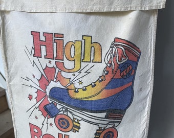 retro 1980s original High Rollers, Roller Skate printed vintage calico tote bag