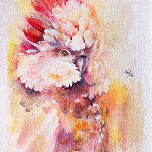 Dipinto originale acquerello su carta 100% cotone. Pappagallo. Stile atmosferico. Ritratto animali. Uccelli. NeleShopArt