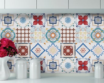 Portuguese Tile Stickers -  DecoreTales Multicolor Tile -  Sticker Tiles Suitable for Kitchen, Bathroom, Stair Riser -  Style 02