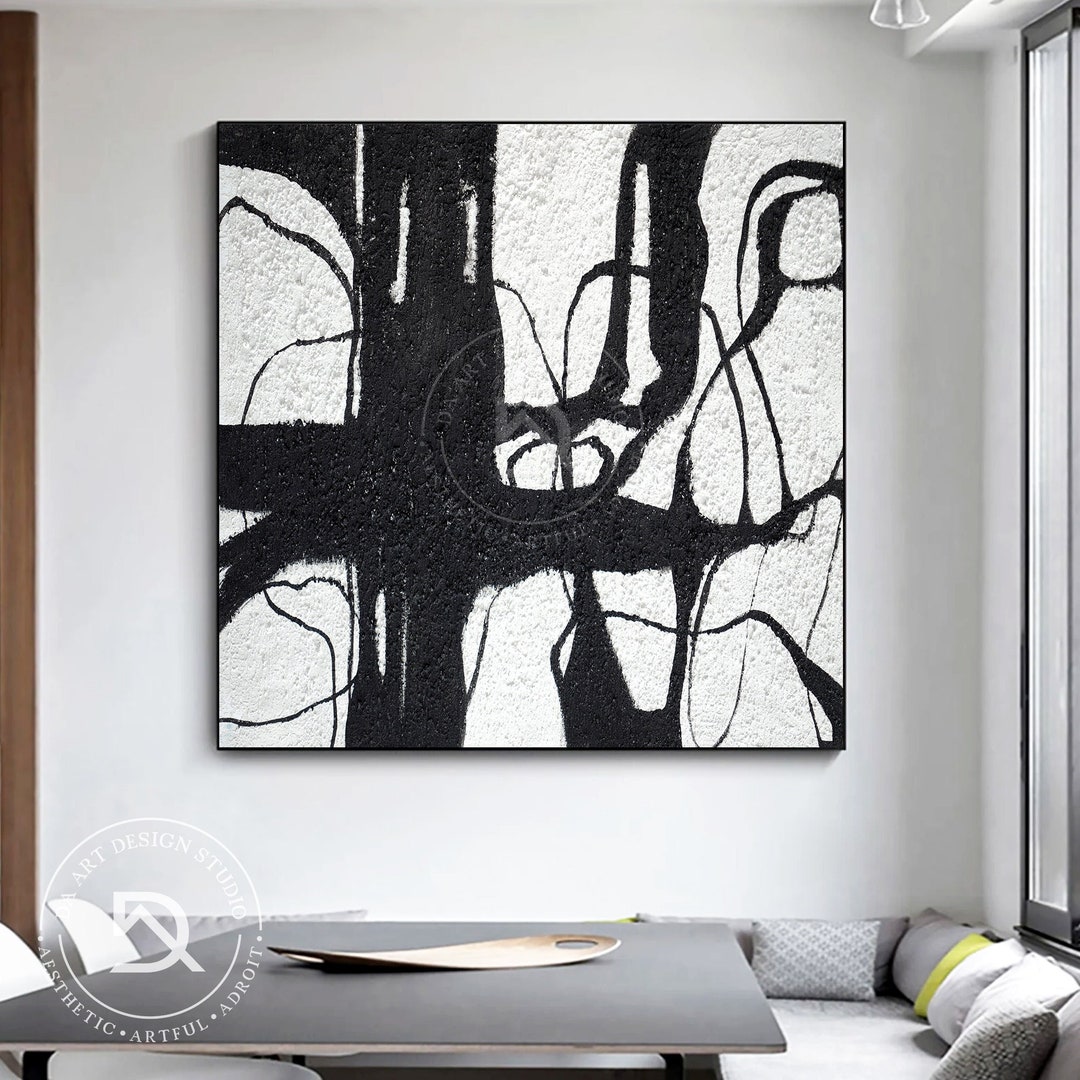 Large Minimalist Abstract Painting Black Abstract Canvas Art Etsy