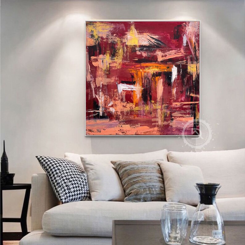 Red Abstract Wall Art Modern Living Room Oversize Colorful Etsy