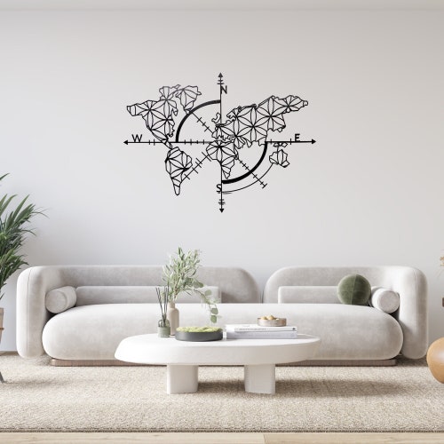 Metal World Map Wall Decoration World Map Compass Continent Etsy