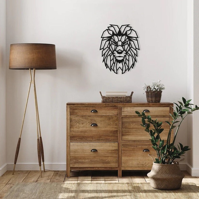 Metal Lion Head Wall Art, Geometric Lion Metal Wall Art, Animal Metal