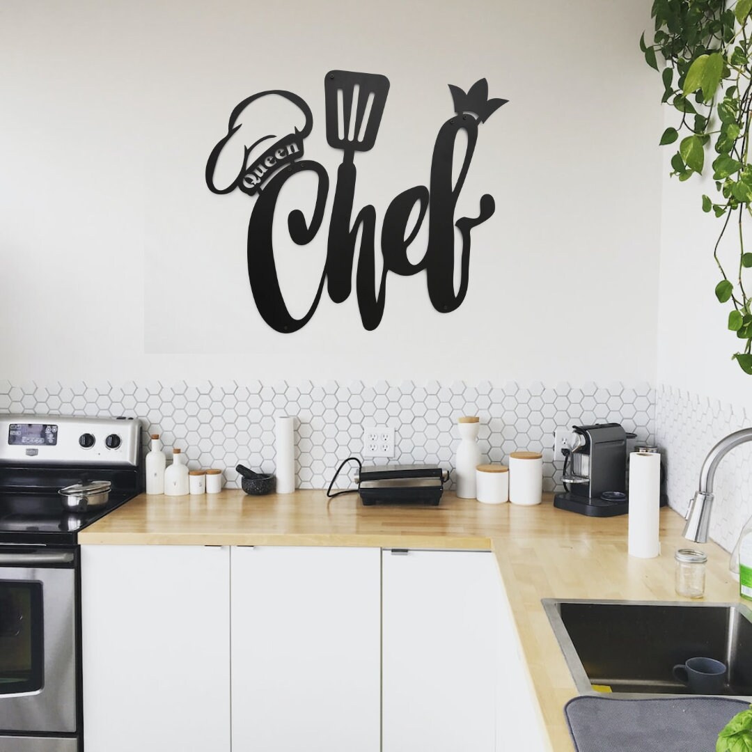 Queen Chef Black Metal Kitchen Wall Decoration, Wall Hanging Decor