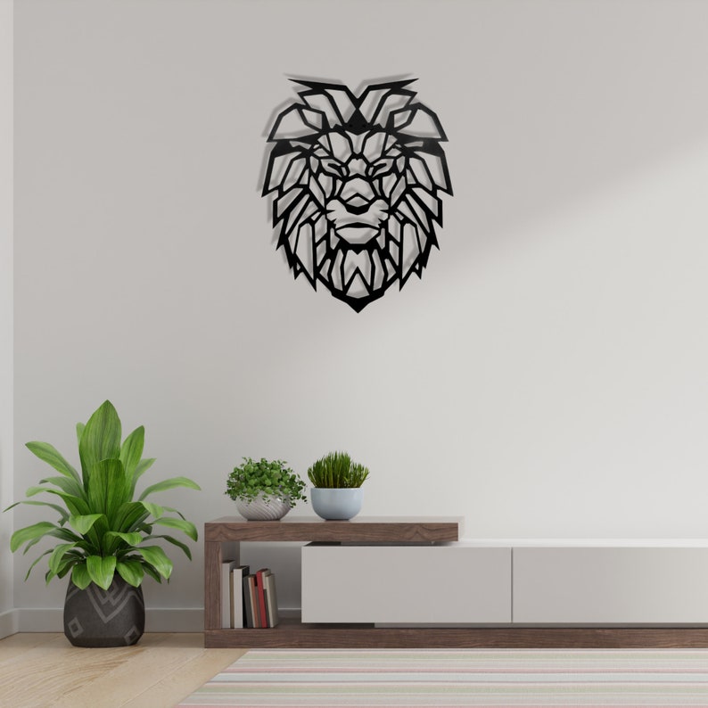 Metal Lion Head Wall Art, Geometric Lion Metal Wall Art, Animal Metal