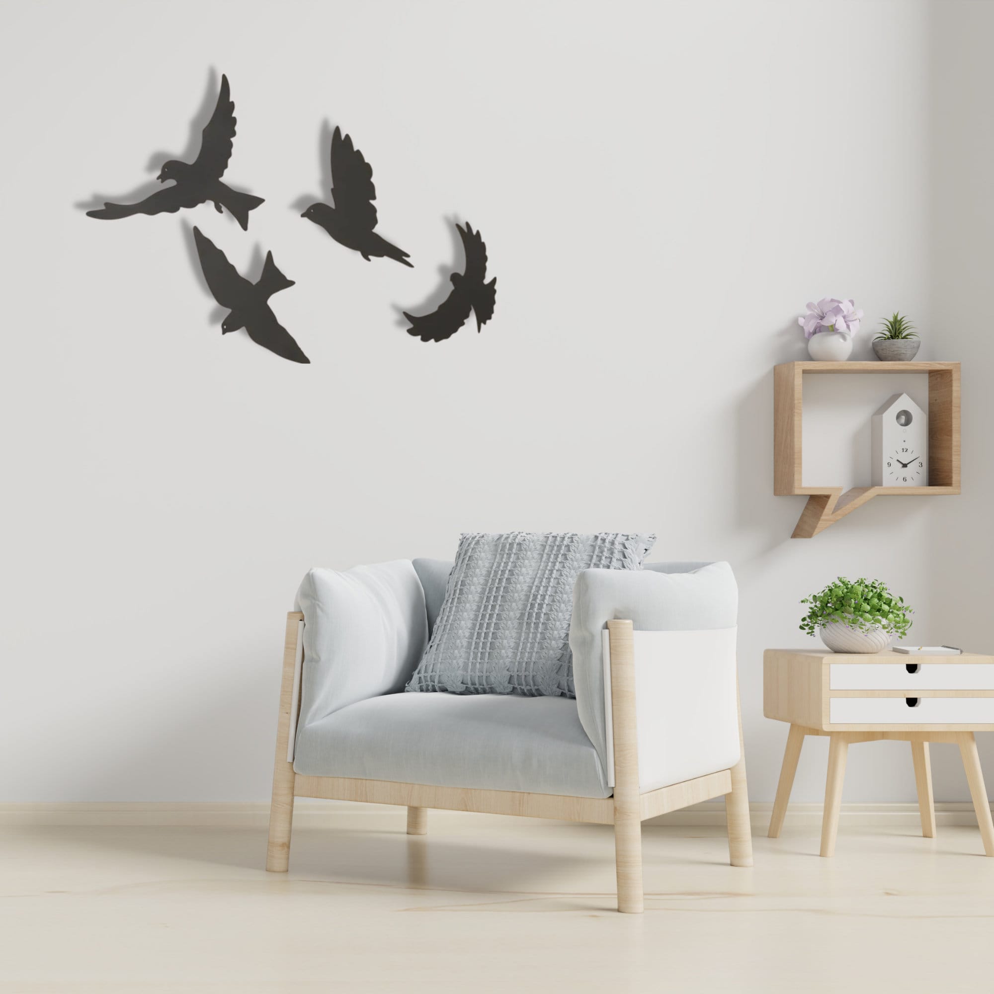 Set of 4 Metal Birds Wall Art, Birds Wall Decoration, Animal Wall Decor