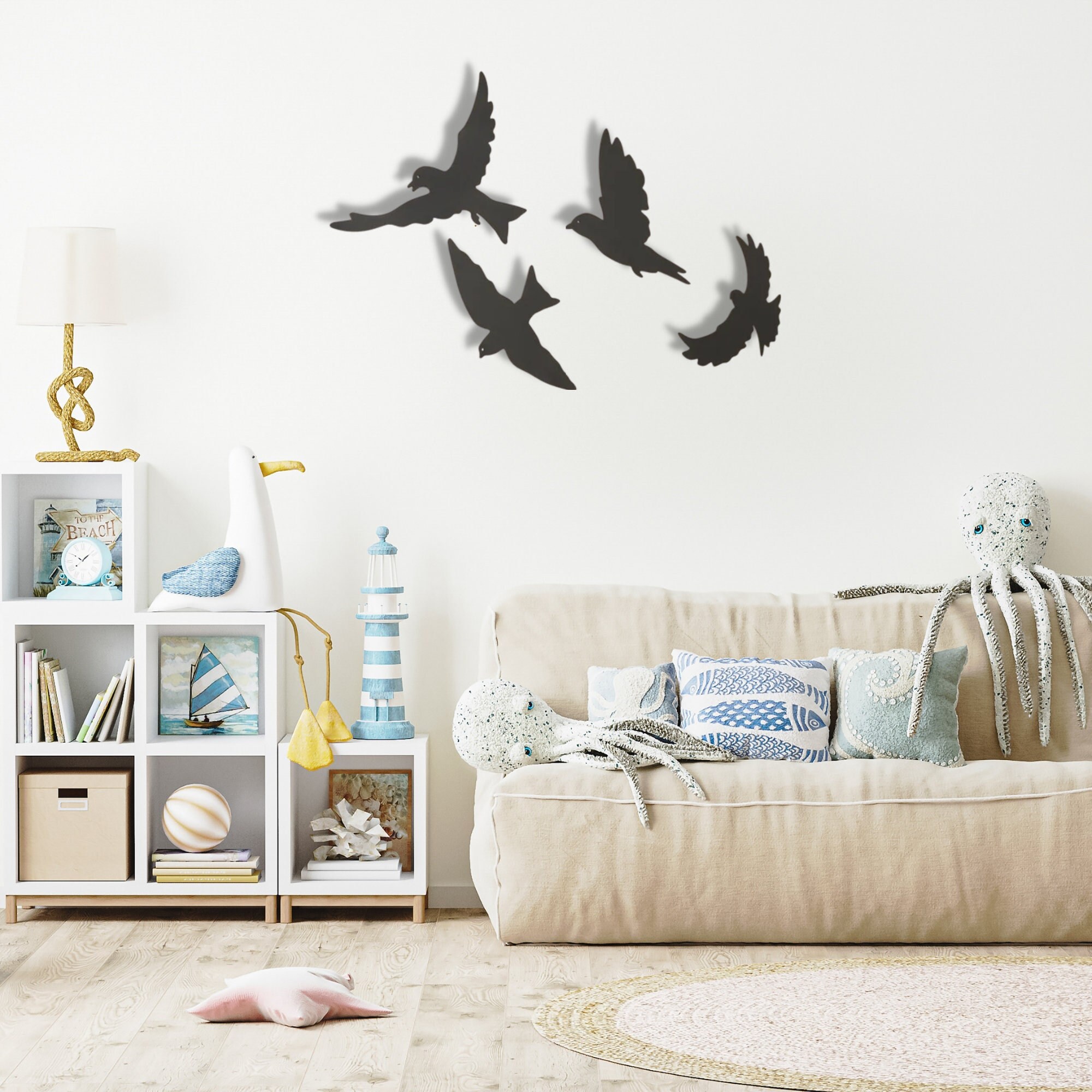 Set of 4 Metal Birds Wall Art, Birds Wall Decoration, Animal Wall Decor