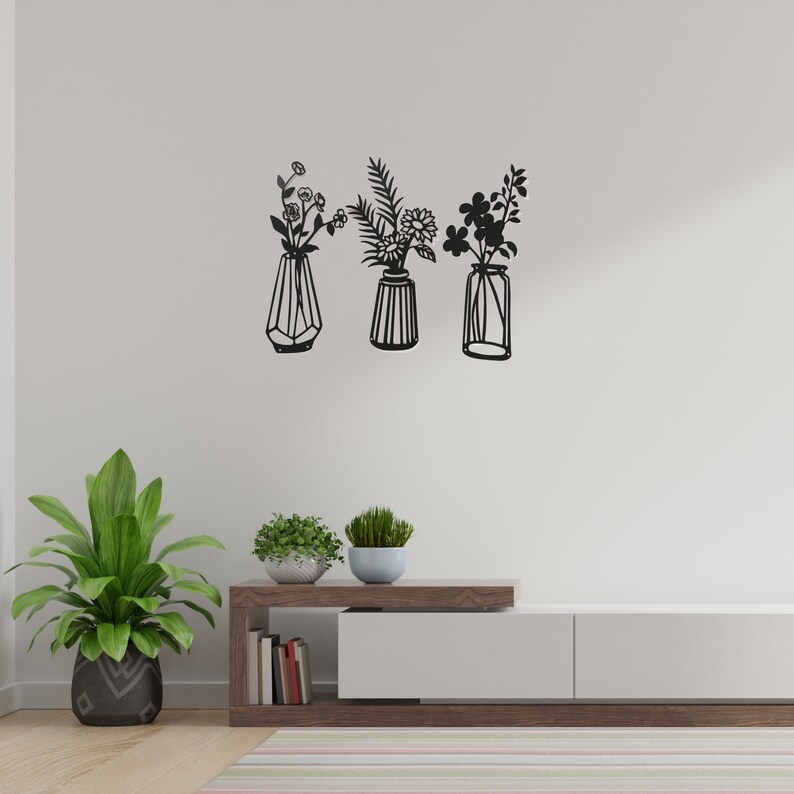 Set of 3 Flower in Vase Wall Art Spring Flowers Wall Decor Etsy