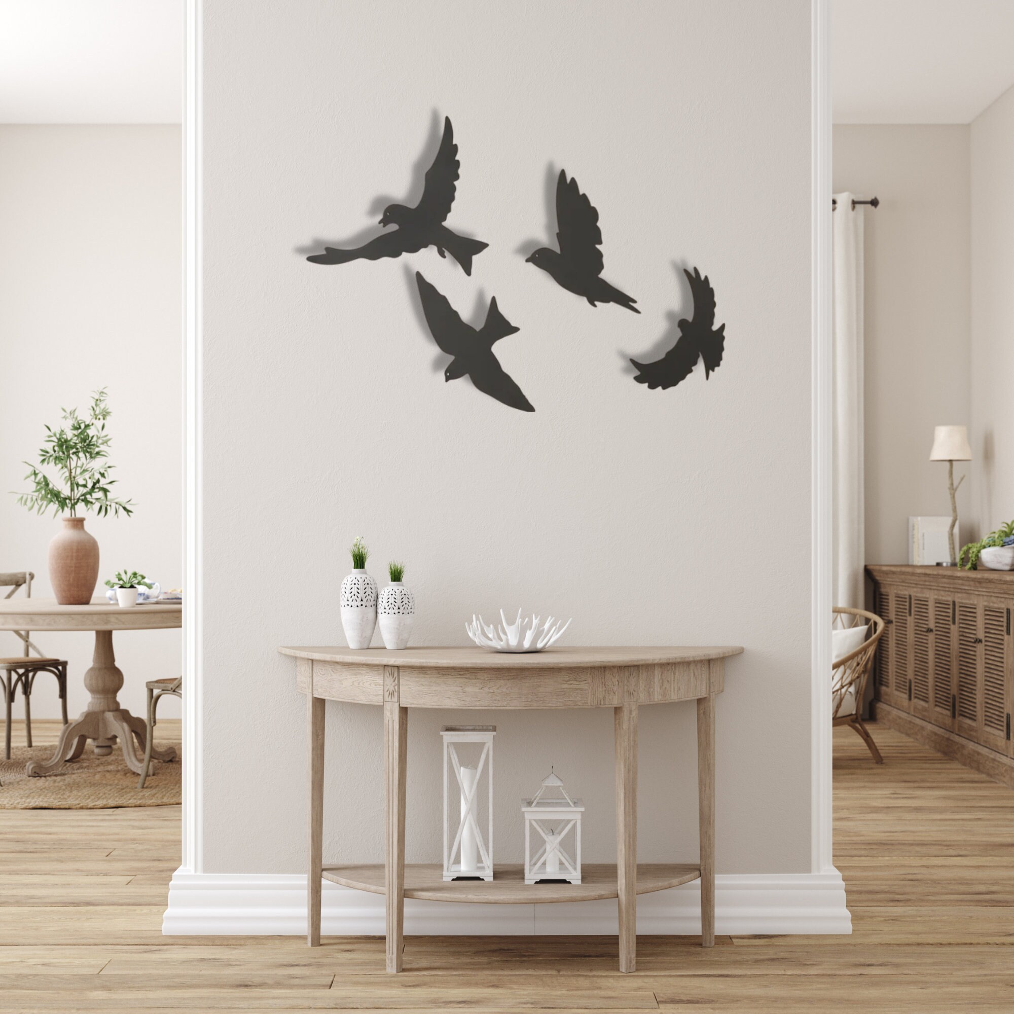 Set of 4 Metal Birds Wall Art, Birds Wall Decoration, Animal Wall Decor
