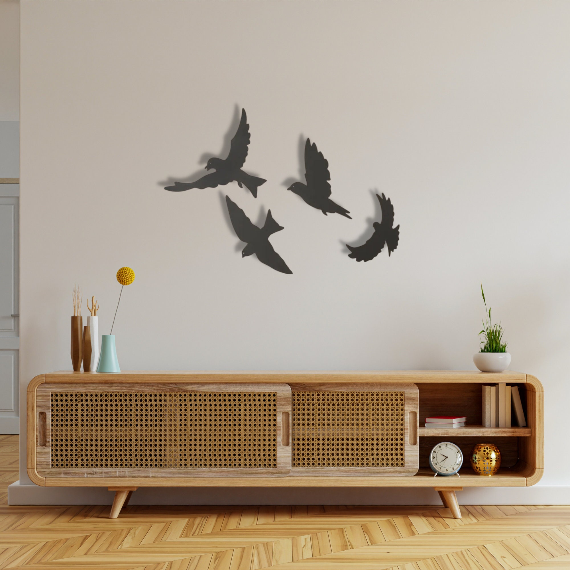 Set of 4 Metal Birds Wall Art, Birds Wall Decoration, Animal Wall Decor