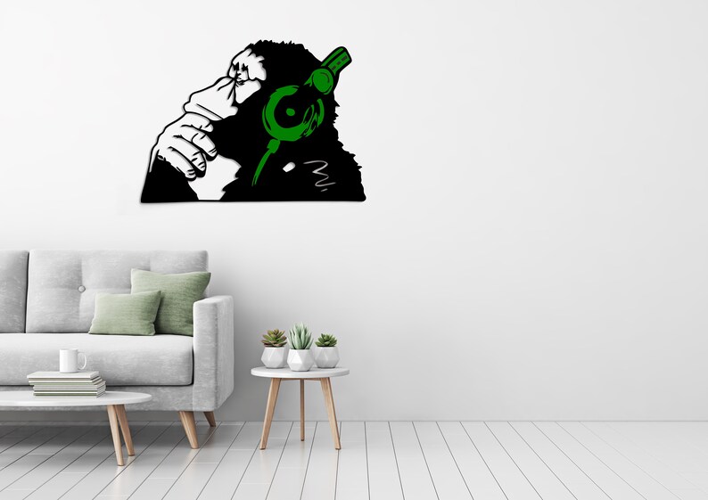 DJ Monkey Wall Art Monkey With Headphones Metal Wall Art Etsy