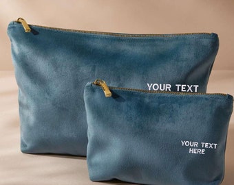 Customised Velvet Accessory Bag, Personalised Name Embroidered Cosmetic Pouch, Bridesmaid Travel Makeup Bag, Bachelorette Party Gift For Her