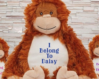 Personalised Orangutan Plush Toy, Custom I Belong to Printed Moneky Teddy, Your Kids Name Soft Monkey Teddy, Newborn Keepsake, Gift for Kids
