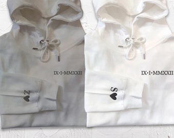 GF BF Couple Matching Hoodie, Roman Numeral Sweatshirt, Embroidered Hoodie, Special Date Roman Numeral Jumper, Anniversary Gift for Him Her