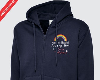 Embroidered Medical Staff Zip-Up Hoodie, Personalised Monogram Healthcare Nurse Doctors Hoodie, Medical Staff Uniform, Nurse Valentines Gift
