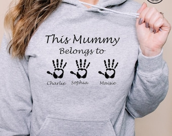 Personalised Mummy Hoodie, This Mummy Belongs to Hoodie, Custom Mama Hoodie with Kids Names, Mom to be Printed Hoodie, Mother's Day Gifts