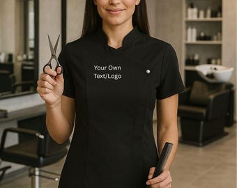 Personalised Beauty Tunic for Women, Custom Printed Salon Uniform with Name or Logo, Spa Workwear Uniform for Hairdresser, Beautician Gifts