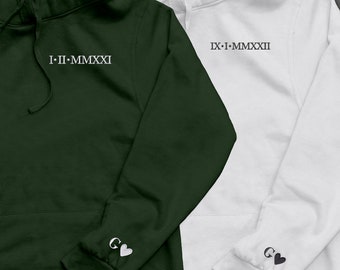 Couple Matching Sweater, Roman Numeral Hoodie,  GF BF Embroidered Hoodie , One Year Wedding Anniversary Special Date Roman Numeral Jumper