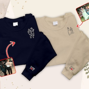 Sketch from Photo Custom Embroidered Sweater, Custom Portrait from Photo Couple Hoodie, One Year Anniversary Birthday Special Date Jumper