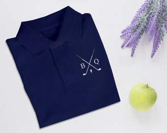 Besticktes Poloshirt für Herren, maßgeschneidertes Golf-Monogramm- Initialnamen-Sport-T-Shirt, Komfortfarben mit genähtem Golf-Slogan-Geschenk für Papa