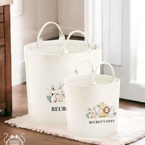 Personalisierter Name Kinder Spielzeugkorb, Benutzerdefinierte Dschungeltiere Spielzeug Aufbewahrungskorb für Kinder, Safari-Tier Gedruckt Kinder Spielzeugkiste, Babypartygeschenk