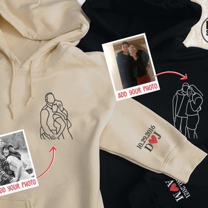 Sketch from Photo Custom Embroidered Hoodie, Embroidered Hoodie, Custom Portrait From Photo, Special Date Wedding Anniversary Gift Sweater
