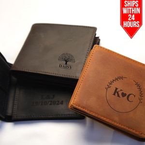 Father’s Day Custom Engraved Wallets, Personalised Portrait from photo Leather Wallet for Dad, Gift from Kids, Grandpa Wallet, New Dad Gifts