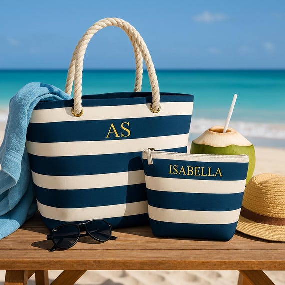 De Playa Bolso Mimbre Con Inicial Bolsos Playeros Cesta De Playa