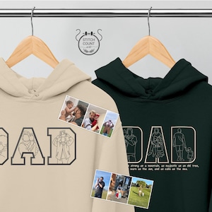 Bestickter Vatertagsporträt-Fotos-Hoodie, Familienumriss-Skizze vom Foto-Pullover, Geschenk der Tochter, Vatertagsgeschenke für Papa, Papa Hoodies
