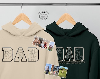 Embroidered Dad Portrait Photos Hoodie, Family Outline Sketch from Photo Jumper, Gift From Daughter, Father&#39;s Day Gifts for Dad, Dad Hoodies