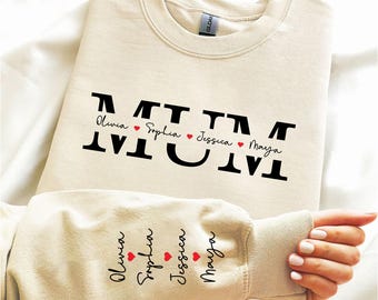 Personalised Mum Sweatshirt, Custom Kids Name Printed Sweater, Baby Announcement Gift, Mummy and Me Jumper, Gift for Her, Mothers Day Gift