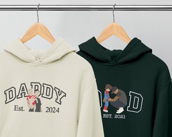 Embroidered Dad Photo Portrait Hoodie, Personalised Sketch from Picture Father's Day Hoody,Custom Dad Name Jumper, Fathers Day Gifts for Dad