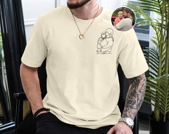 Camiseta personalizada con retrato de papá, camiseta para el Día del Padre, camiseta con contorno de foto personalizada, regalo para papá en el Día del Padre, regalo con retrato para papá primerizo