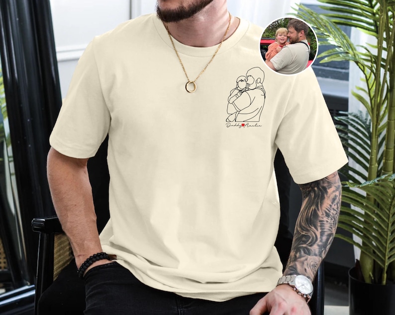 Personalized Dad Portrait T-Shirt, Fathers Day Shirt, Custom Photo Outline Tee, Father’s Day Gift for Dad, New Dad Portrait Gift