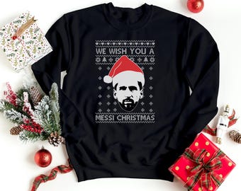 Sudadera navideña de Messi, feo jersey navideño de Lionel Messi, divertido jersey navideño de Messi, regalo de Navidad para amantes del fútbol.