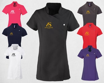 Custom Ladies Beauty Tunic, Personalised Logo Printed Tunic Make Up Artist Tunic Tops, Hairdresser Salon Spa Tunic Uniform, Beautician Gifts