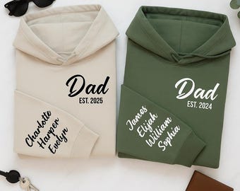 Dad Hoodie with Kids Names, Custom Dad Est Year Hooded Sweater, Fathers Day Gift From Kids, New Dad Presents, Custom Hoodie with Names