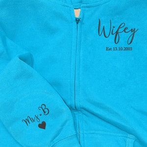 Mr And Mrs Sweatshirts Wifey Est - Couple Personalized Custom Unisex Sweatshirt With Design On Sleeve Gift For Husband Wife Anniversary Mr And Mrs Hoodies