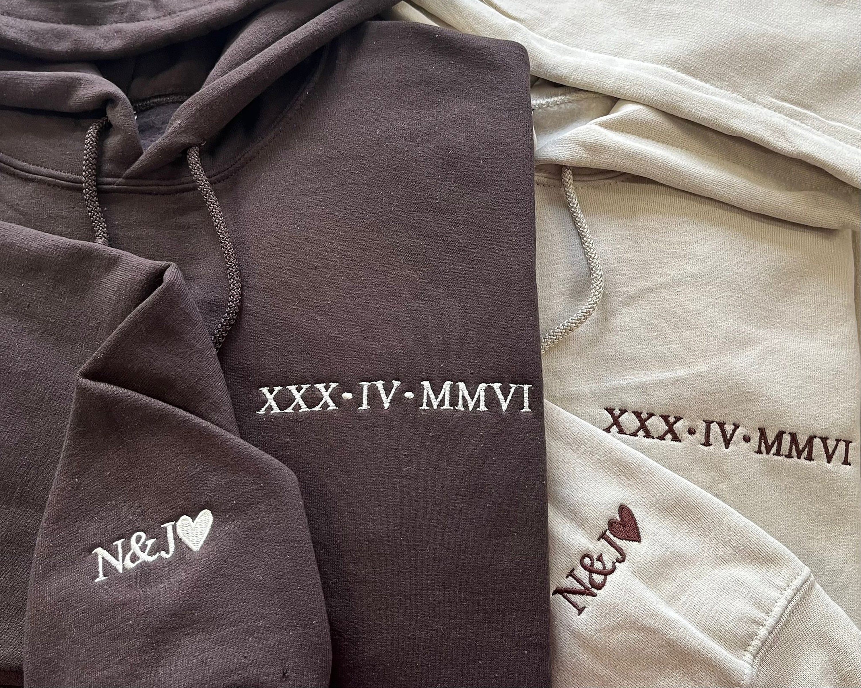  Matching Hoodies for Couples BF and GF, Personalized  Embroidered Roman Numerals Hood, Sudaderas Para Parejas de Novios Igueales,  Sudaderas Para Mujer : Handmade Products