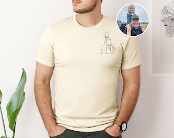 Camiseta personalizada para o Dia dos Pais com retrato dos filhos, presente personalizado para o Dia dos Pais, camisetas com contorno de foto. Presentes para novos papais, camisetas para o Dia dos Pais, presente para o papai.
