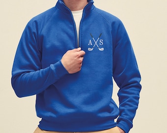 Personlig tröja med initialer, broderad golftröja med monogram, sporttröja med kvarts dragkedja, golftröja med bekväma färgsömmar, presenter till pappa