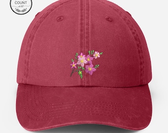 Sakura Flower gestickter Hut, Kirschblüten-Baseballmütze, Vintage Sakura Blumenhut, Cottagecore Sommerhut, Geburtstagsgeschenk, Geschenk für Frau